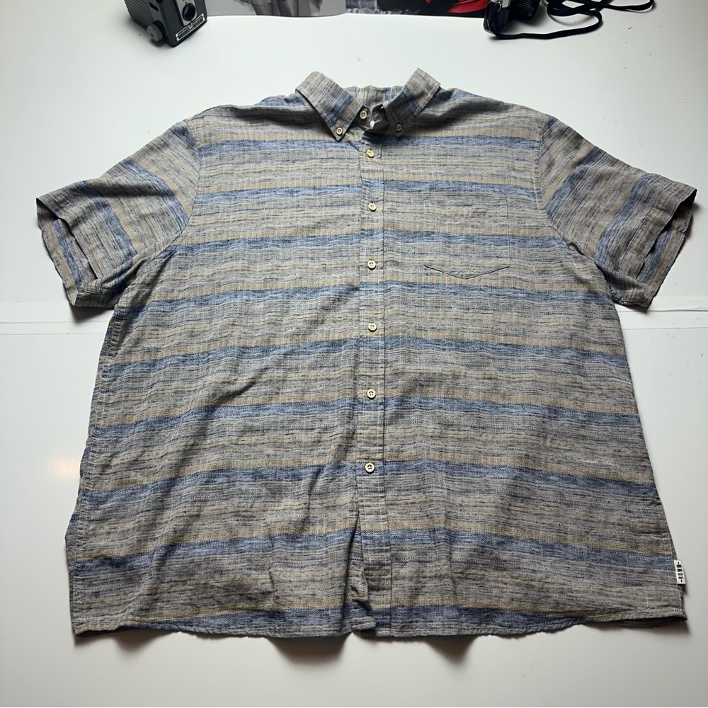 Men’s Coastal Stripe Camp Shirt XXL | Blue Gray Textured Cotton Blend Resort Vac